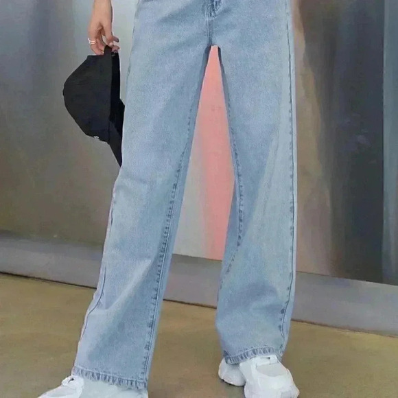 Casual Wide Leg Jeans Light Wash Blue - Picture 5 of 5